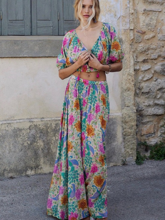 Spell Dresses & Skirts - SPELL Bohème Spring Peacock Floral Crop Top Maxi Skirt Set M